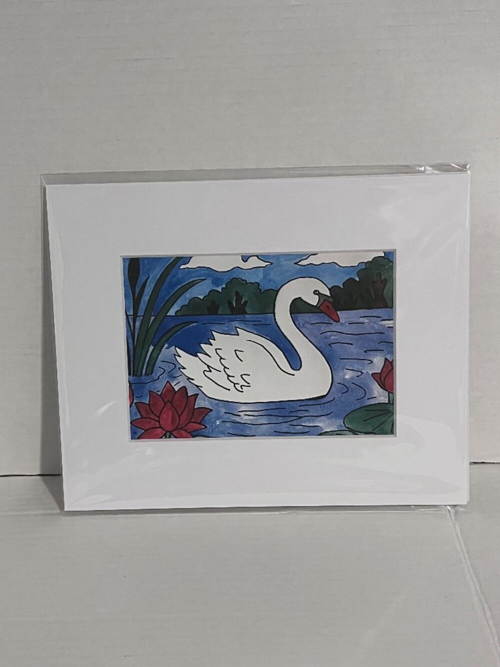 Swan in a Lake Watercolor Painting Art Print 10x8in Matt 5x7in Photograph